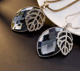 Silver Color Hollow Geometric Big Crystal long Pendant Necklace