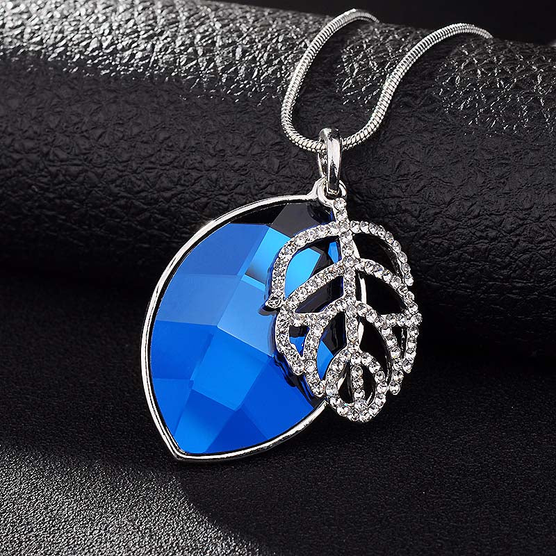 Silver Color Hollow Geometric Big Crystal long Pendant Necklace