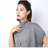 Silver Color Hollow Geometric Big Crystal long Pendant Necklace