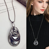 Silver Color Hollow Geometric Big Crystal long Pendant Necklace