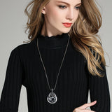 Silver Color Hollow Geometric Big Crystal long Pendant Necklace