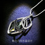 Silver Color Hollow Geometric Big Crystal long Pendant Necklace