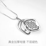 Silver Color Hollow Geometric Big Crystal long Pendant Necklace