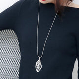 Silver Color Hollow Geometric Big Crystal long Pendant Necklace