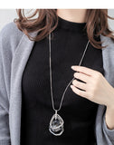 Silver Color Hollow Geometric Big Crystal long Pendant Necklace