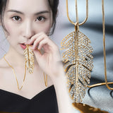 Silver Color Hollow Geometric Big Crystal long Pendant Necklace