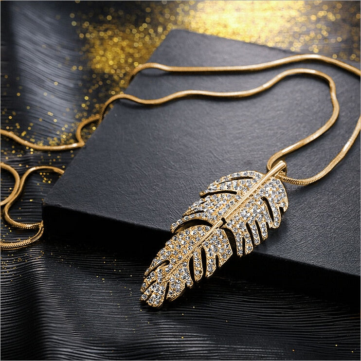 Silver Color Hollow Geometric Big Crystal long Pendant Necklace