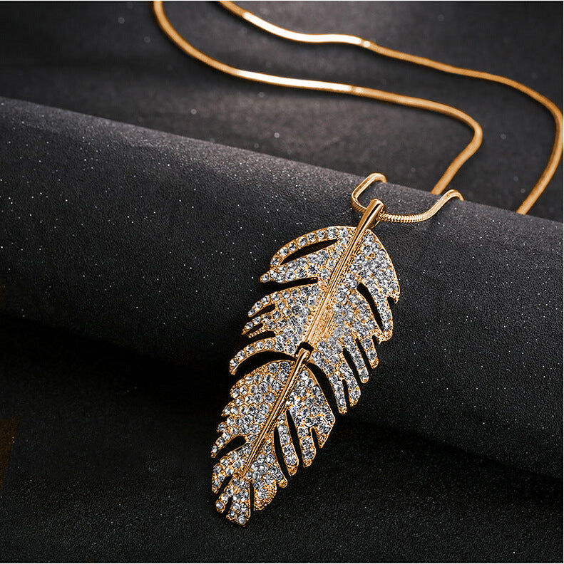 Silver Color Hollow Geometric Big Crystal long Pendant Necklace