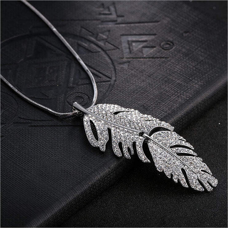 Silver Color Hollow Geometric Big Crystal long Pendant Necklace