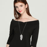 Silver Color Hollow Geometric Big Crystal long Pendant Necklace