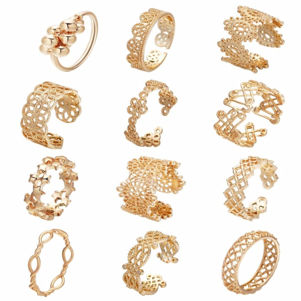 Gold Silver Flower Stackable Finger Ring