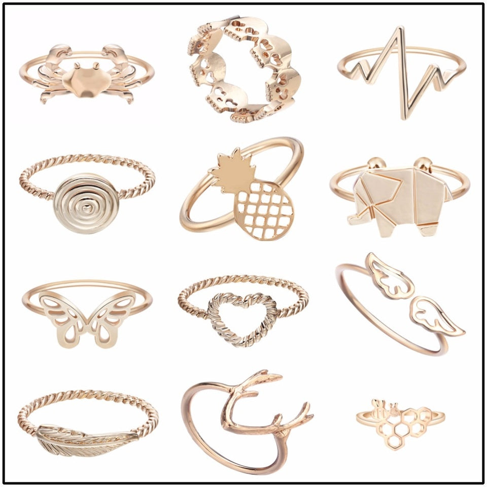 Gold Silver Flower Stackable Finger Ring