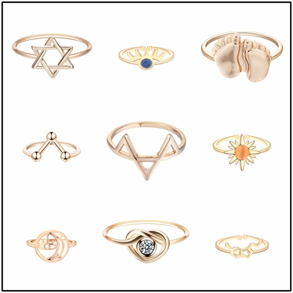 Gold Silver Flower Stackable Finger Ring