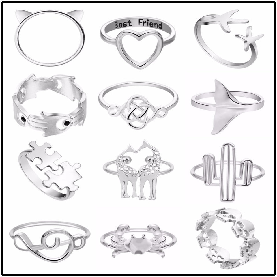 Gold Silver Flower Stackable Finger Ring