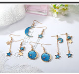 Blue Pink Star Moon Stud Earrings