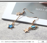 Blue Pink Star Moon Stud Earrings