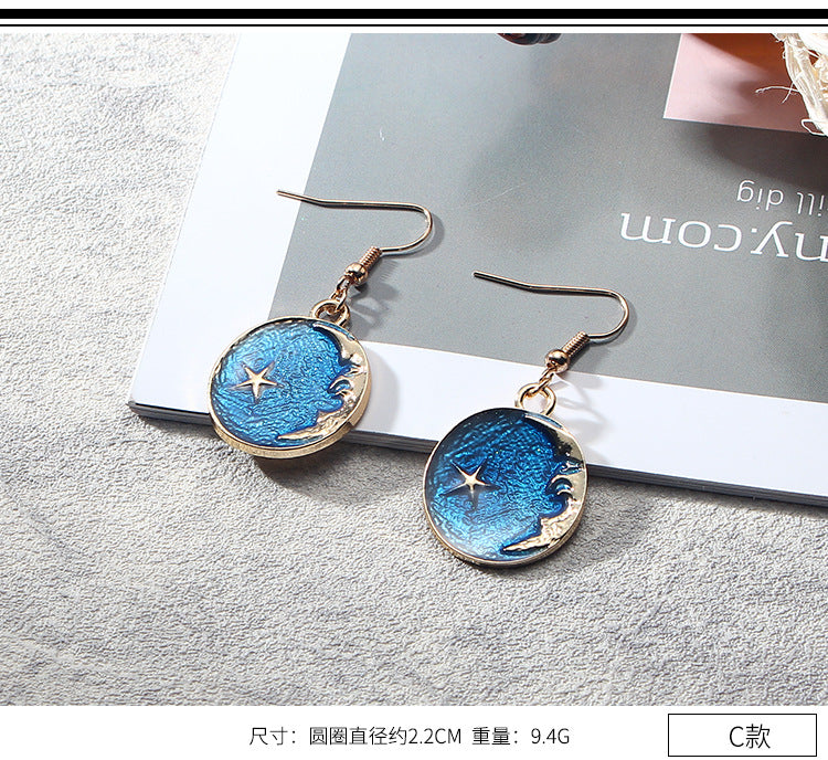 Blue Pink Star Moon Stud Earrings