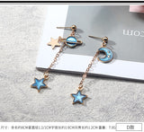 Blue Pink Star Moon Stud Earrings