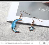 Blue Pink Star Moon Stud Earrings