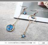 Blue Pink Star Moon Stud Earrings