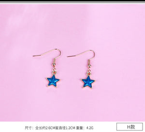 Blue Pink Star Moon Stud Earrings