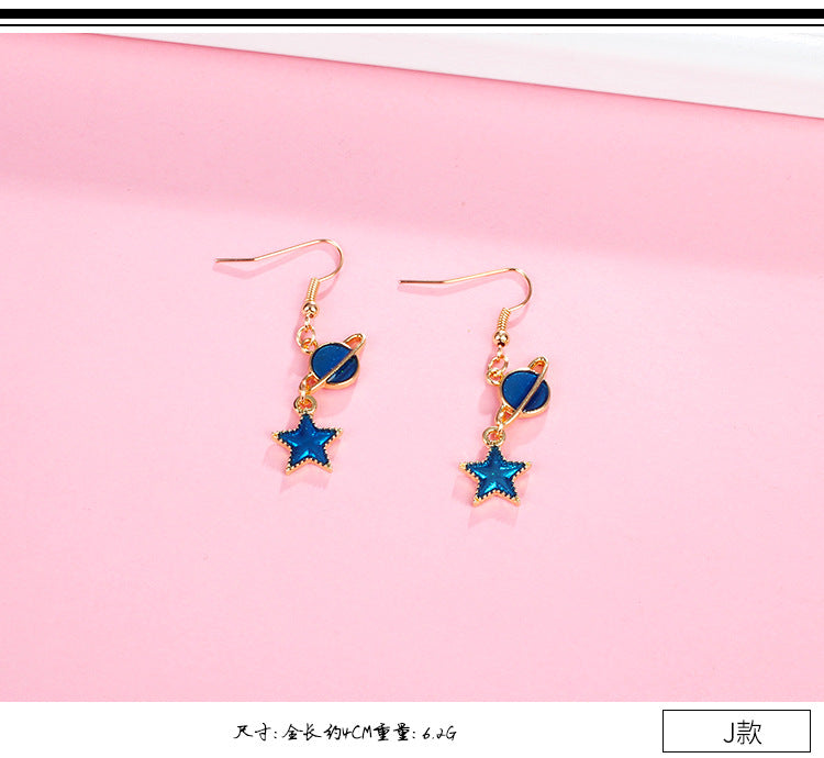 Blue Pink Star Moon Stud Earrings