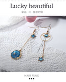 Blue Pink Star Moon Stud Earrings
