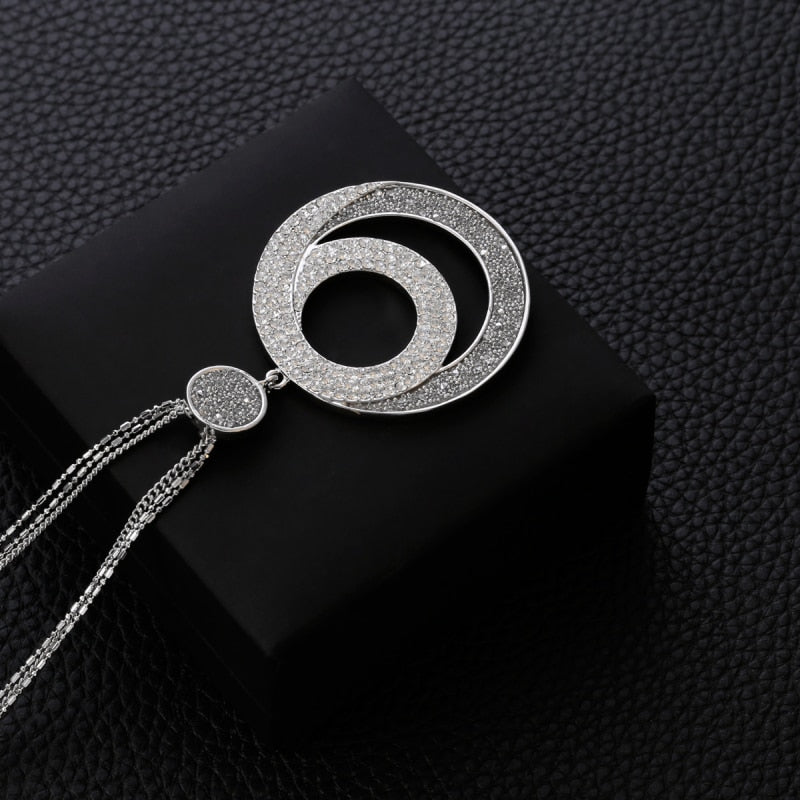 Vintage Woman Geometric Big Circle Crystal Pendant Necklaces