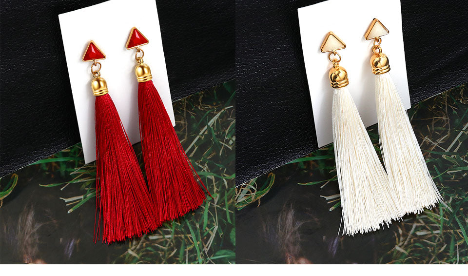 Bohemian Tassel Fringe Crystal Long Drop Earrings
