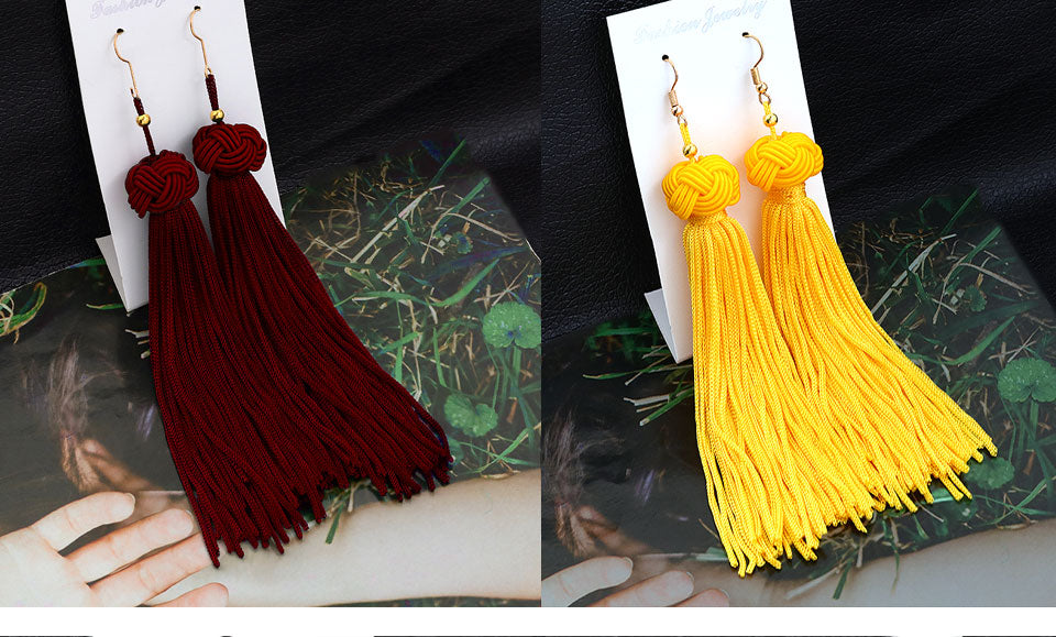 Bohemian Tassel Fringe Crystal Long Drop Earrings