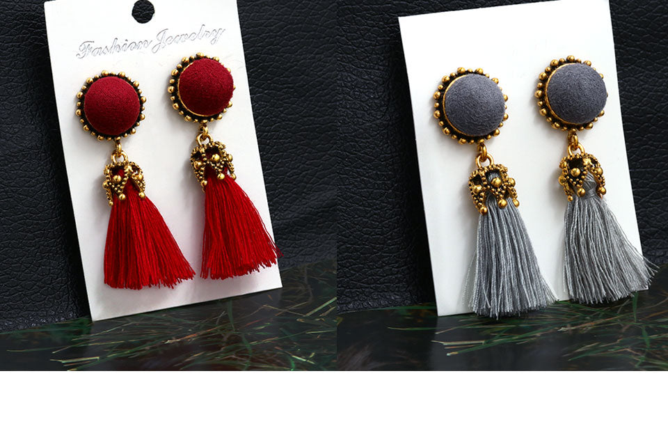 Bohemian Tassel Fringe Crystal Long Drop Earrings