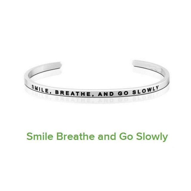 Inspirational Quote Carved Stainless Steel Bangle