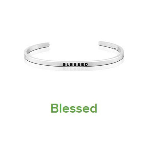 Inspirational Quote Carved Stainless Steel Bangle