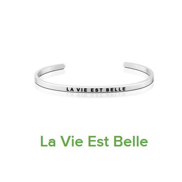 Inspirational Quote Carved Stainless Steel Bangle