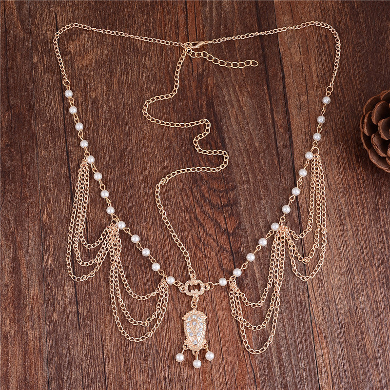 New Boho Gold Color Elegant Pearl Chain
