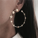 Trendy Metal Star Flower Geometry Big Long Earrings