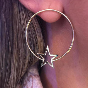 Trendy Metal Star Flower Geometry Big Long Earrings