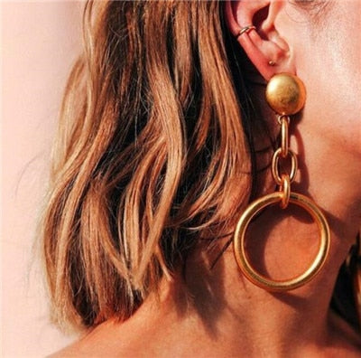 Trendy Metal Star Flower Geometry Big Long Earrings