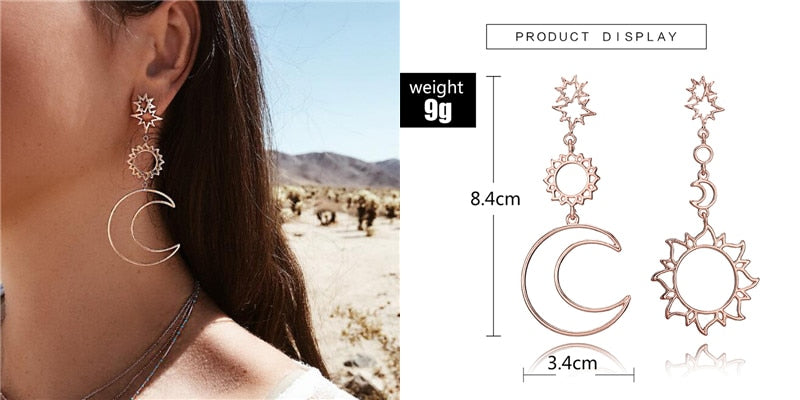 Trendy Metal Star Flower Geometry Big Long Earrings