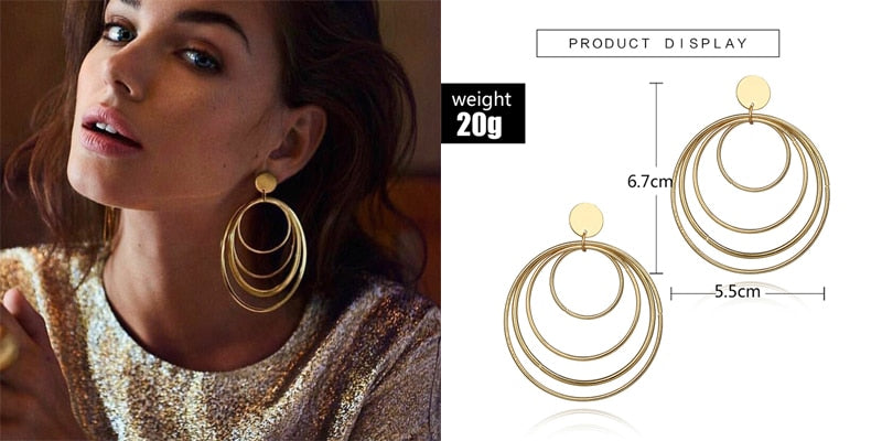 Trendy Metal Star Flower Geometry Big Long Earrings