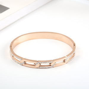 Stainless Steel Rose Gold Crystals Spring Bangle