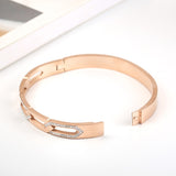Stainless Steel Rose Gold Crystals Spring Bangle