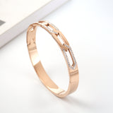 Stainless Steel Rose Gold Crystals Spring Bangle