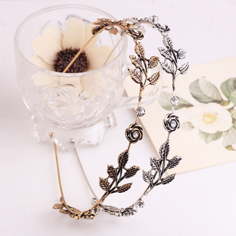 Fashion Women Leaf Rhinestone Hair Band