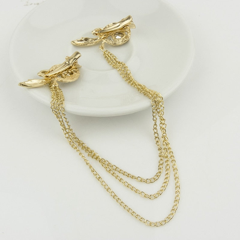 Women Gold Tassel Crystal Feather Head chain