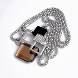 Silver Color Hollow Geometric Big Crystal long Pendant Necklace
