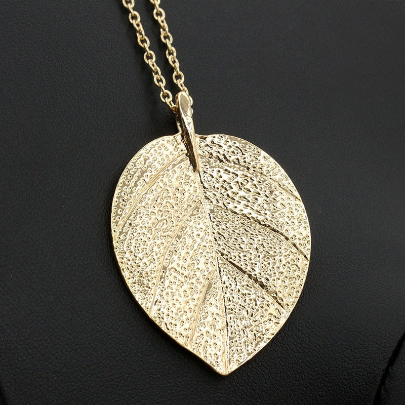 Gold Color Leaf Pendant Long Chain