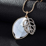 Silver Color Hollow Geometric Big Crystal long Pendant Necklace