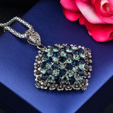 Vintage Full Dark Blue Rhinestone Big Pendant Long Necklace