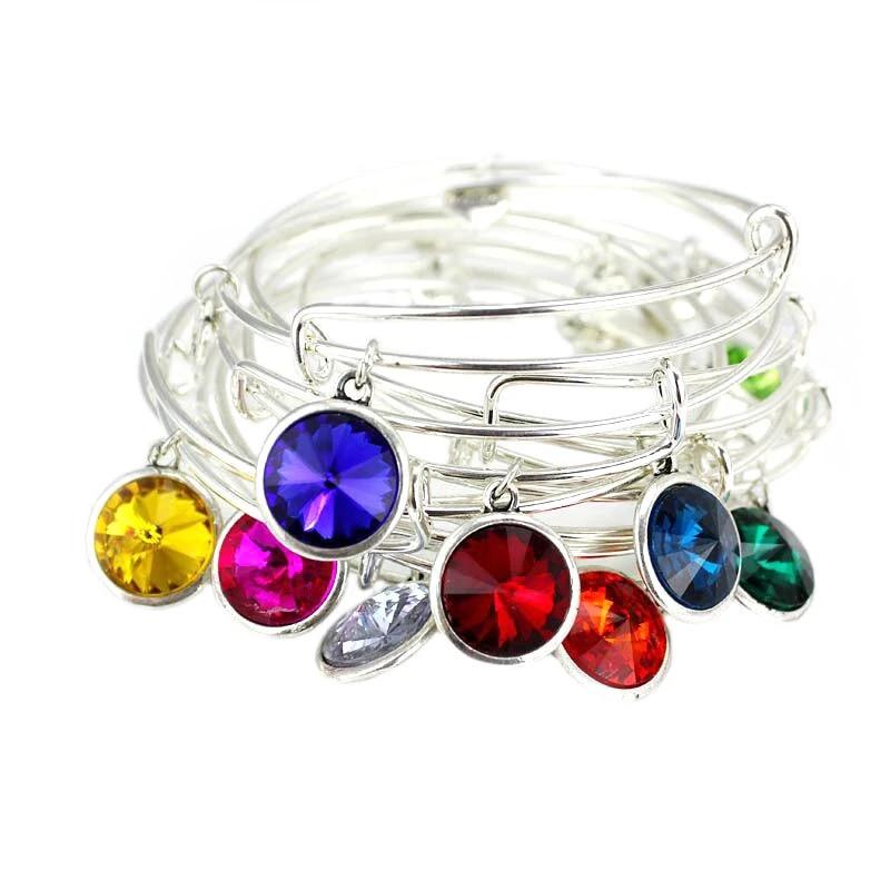 Rhinestone Crystal Birthstone Adjustable Bangle
